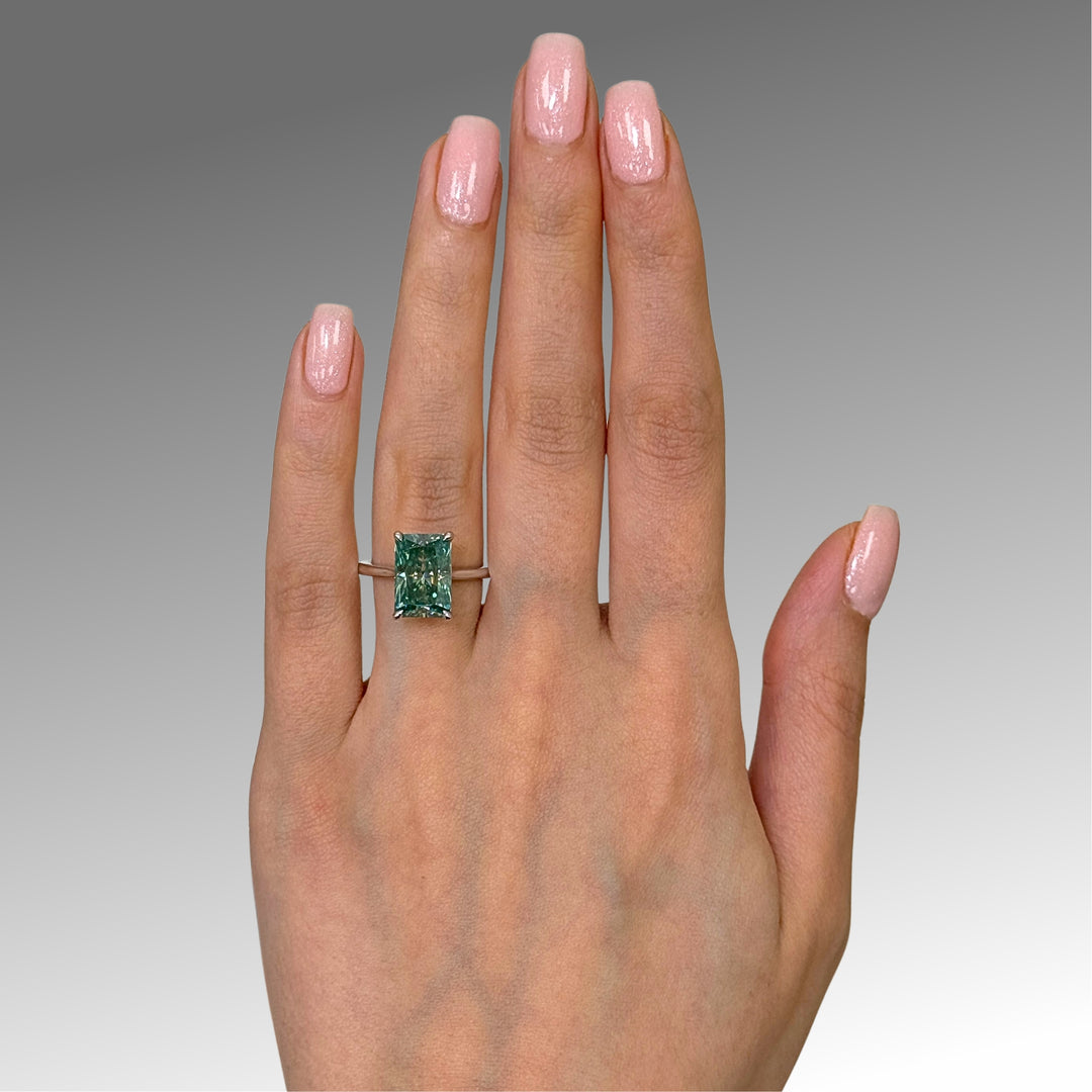 Ready to Ship  5.3ct Aqua-Teal Radiant Moissanite Engagement Ring