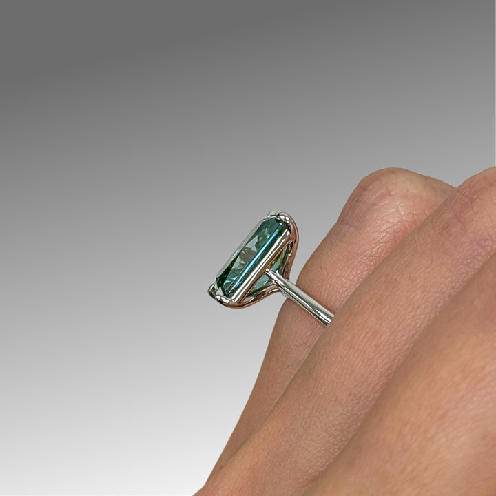 Ready to Ship  5.3ct Aqua-Teal Radiant Moissanite Engagement Ring