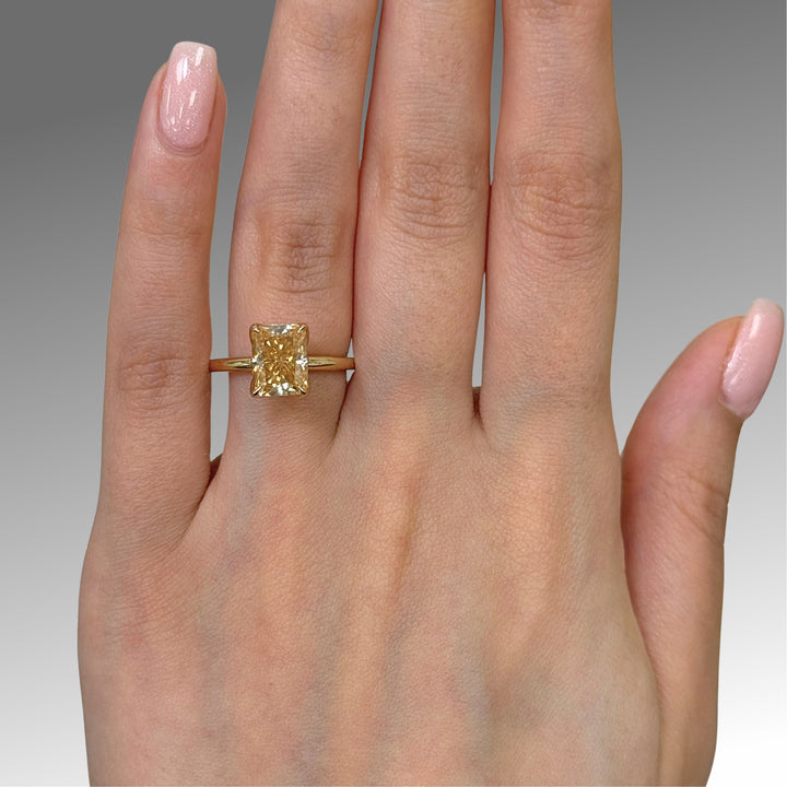 Ready to Ship  2.7ct Radiant Cut Champagne Moissanite Tulip Engagement Ring in 14K Yellow Gold