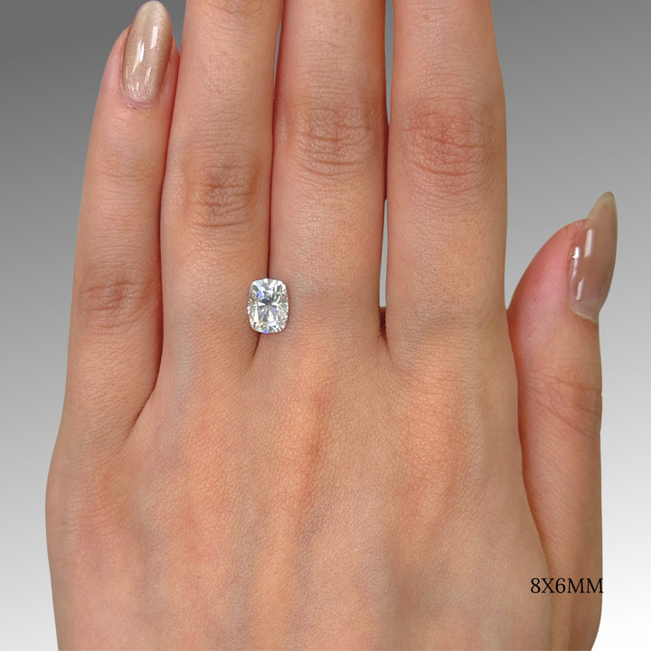 Elongated cushion cut colorless moissanite