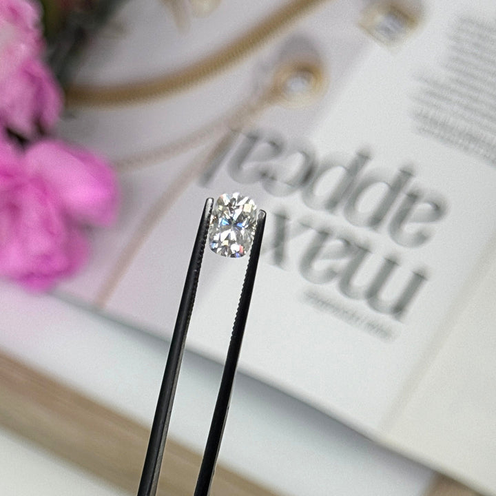 Elongated cushion cut colorless moissanite