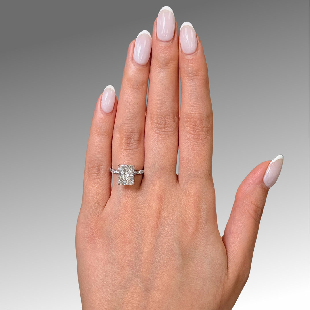 Ready to Ship Alexandra 3.62ct E/VVS2 Radiant Lab-Created Diamond Engagement Ring in 18k White Gold
