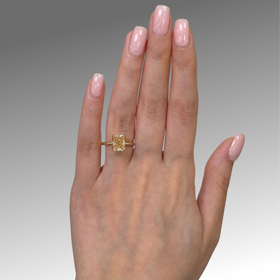 Ready to Ship  2.7ct Radiant Cut Champagne Moissanite Tulip Engagement Ring in 14K Yellow Gold