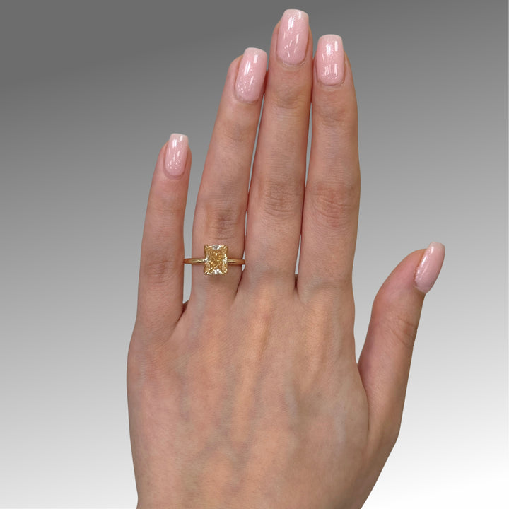 Ready to Ship  2.7ct Radiant Cut Champagne Moissanite Tulip Engagement Ring in 14K Yellow Gold