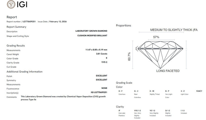 Ready to Ship Ray 3.81ct E/VVS2 Old Mine Elongated Cushion Cut Lab-Created Diamond Engagement Ring in 14k White Gold