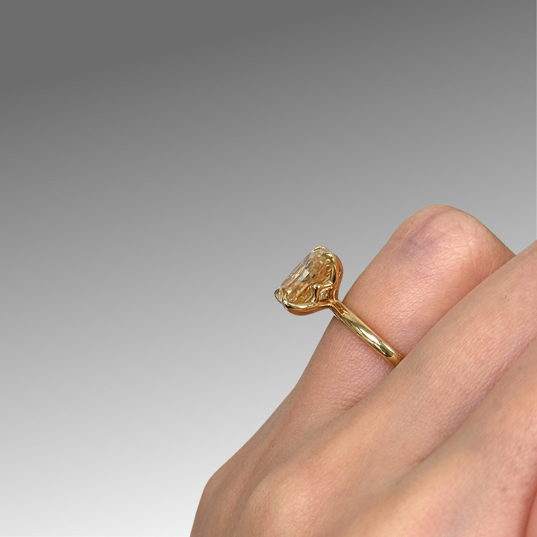 Ready to Ship  2.7ct Radiant Cut Champagne Moissanite Tulip Engagement Ring in 14K Yellow Gold