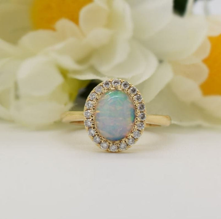 Ready to Ship White Opal and Diamond Ring AGI Design