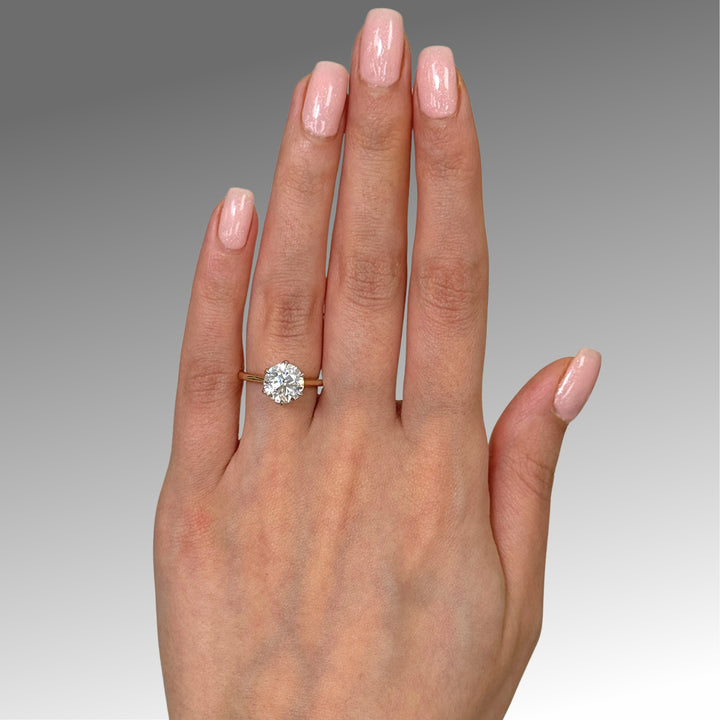 Ready to Ship  Ruby 2.5ct Round  Moissanite Engagement Ring in White/ Yellow gold