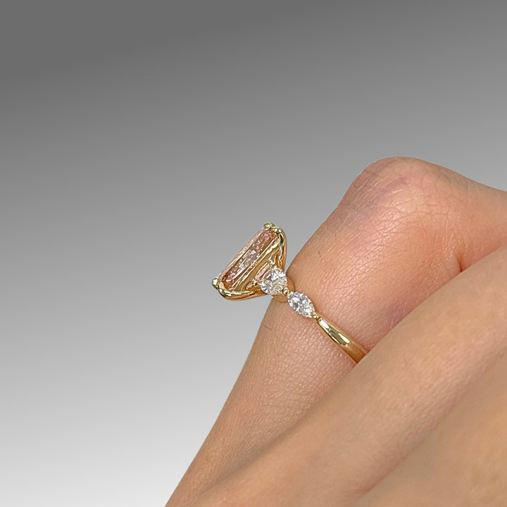 Ready to Ship 2ct Vivid Pink/Orange VS1 Radiant Cut Lab-Created Diamond Engagement Ring in 14k Yellow Gold
