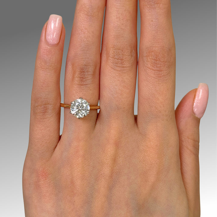 Ready to Ship  Ruby 2.5ct Round  Moissanite Engagement Ring in White/ Yellow gold