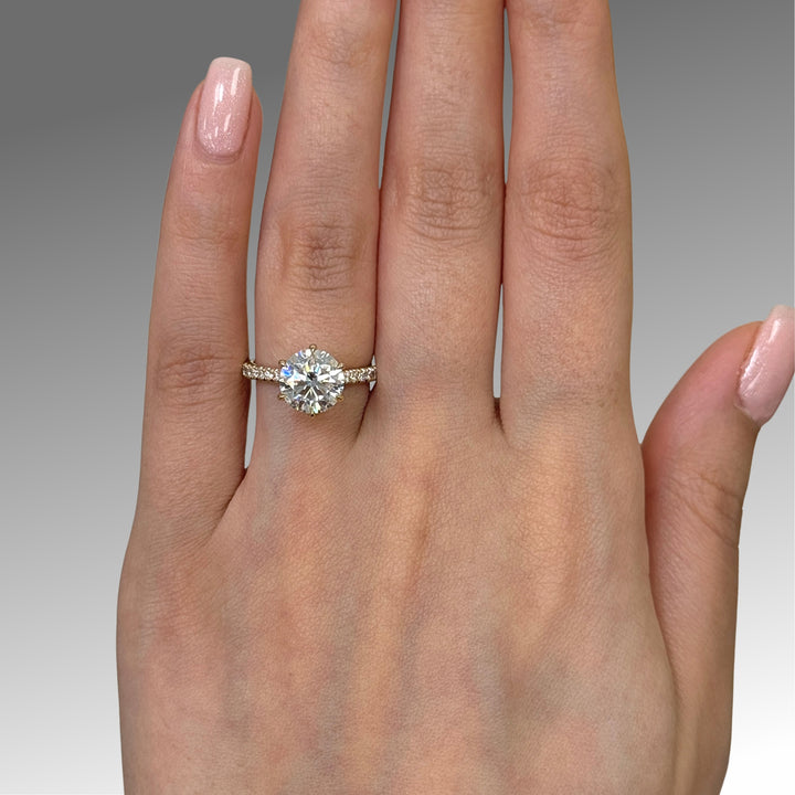 Ready to Ship  Carol 3ct Round  Moissanite Engagement Ring in 14k Yellow Gold