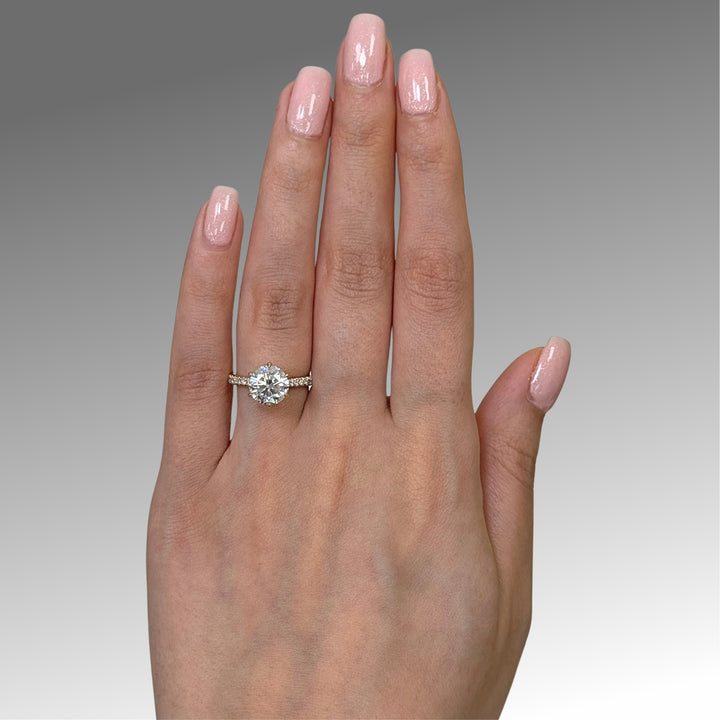 Ready to Ship  Carol 3ct Round  Moissanite Engagement Ring in 14k Yellow Gold