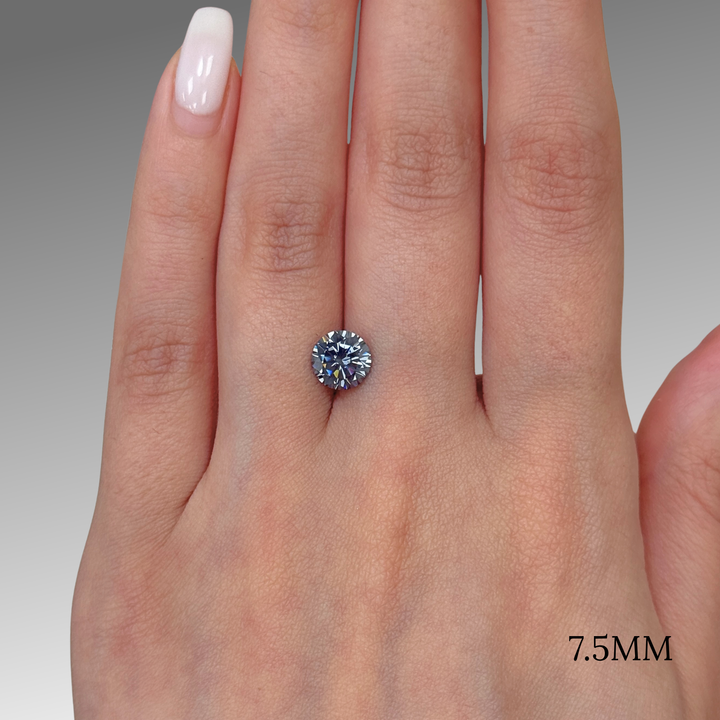 7.5mm ( DEW 1.5ct) round dark grey moissanite