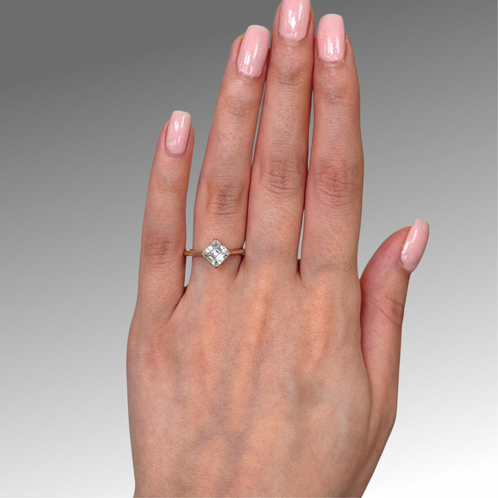 Ready to Ship  6.5mm Asscher Moissanite Engagement Ring in 14K Yellow Gold