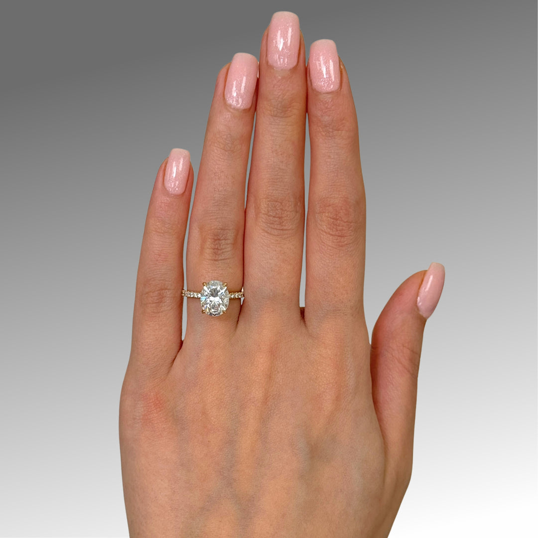 Ready to Ship  Cathy 3ct Oval Moissanite Engagement Ring in 18k Yellow Gold