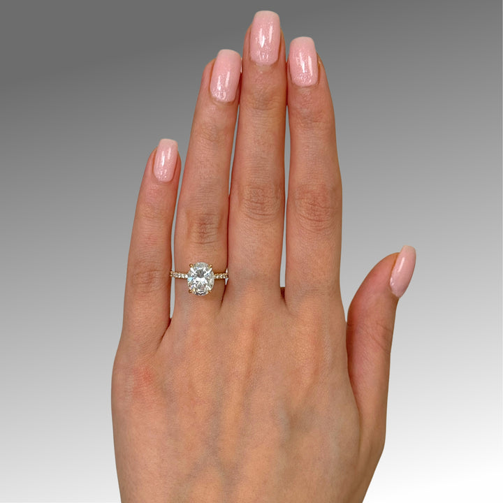 Ready to Ship  Cathy 3ct Oval Moissanite Engagement Ring in 18k Yellow Gold