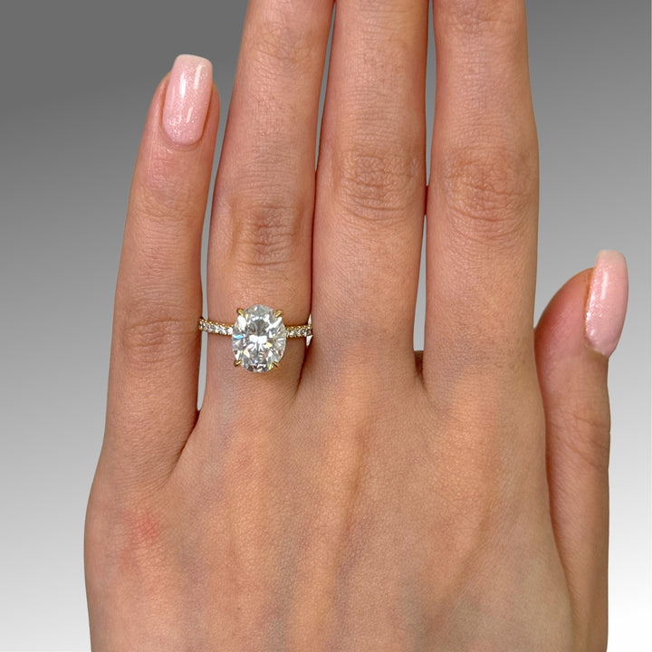 Ready to Ship  Cathy 3ct Oval Moissanite Engagement Ring in 18k Yellow Gold
