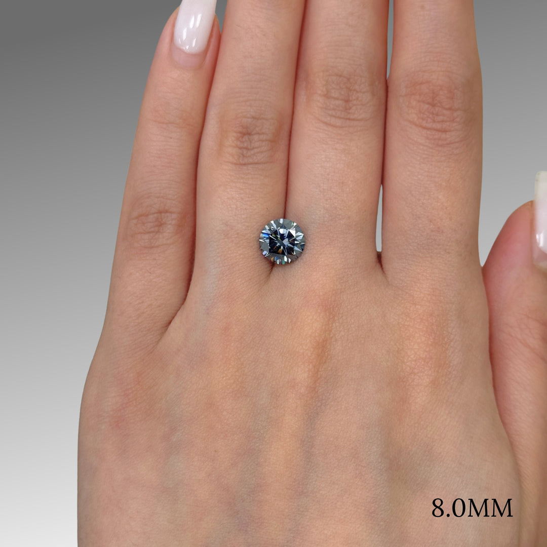 8mm ( DEW 2ct) round dark grey moissanite