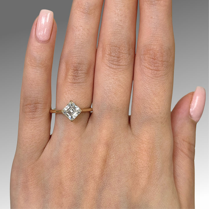 Ready to Ship  6.5mm Asscher Moissanite Engagement Ring in 14K Yellow Gold