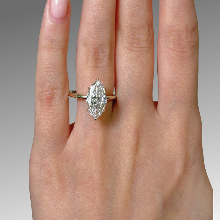 Bague de fiançailles Eden en or blanc/jaune 14 carats, diamant taille radiant de 2,59 ct E/VS1, créé en laboratoire