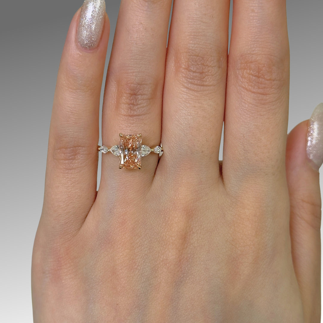Ready to Ship 2ct Vivid Pink/Orange VS1 Radiant Cut Lab-Created Diamond Engagement Ring in 14k Yellow Gold