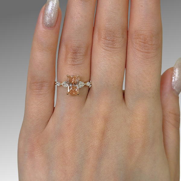 Ready to Ship 2ct Vivid Pink/Orange VS1 Radiant Cut Lab-Created Diamond Engagement Ring in 14k Yellow Gold