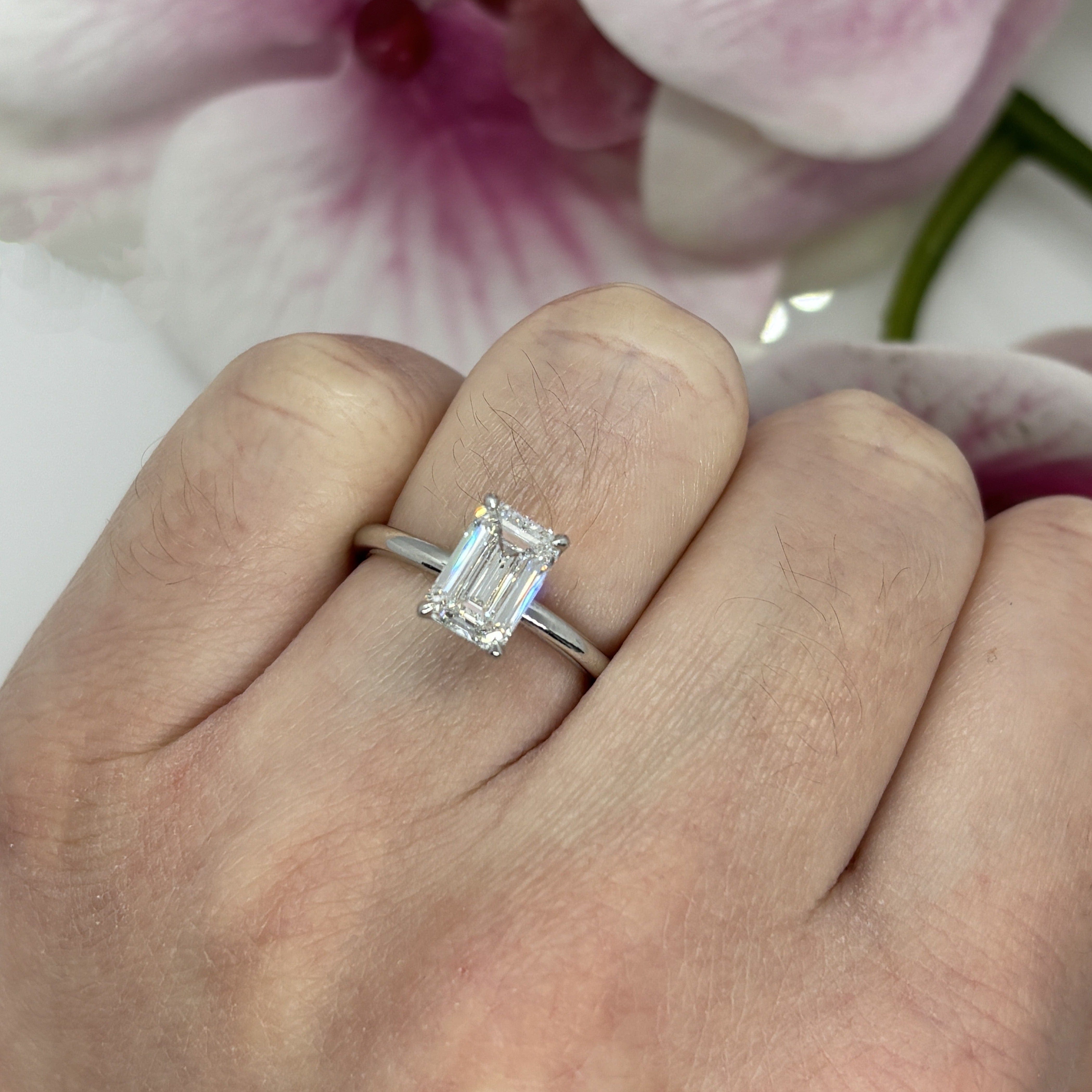 Ready to Ship 1.71ct Emerald Cut Engagement Ring AGI Design