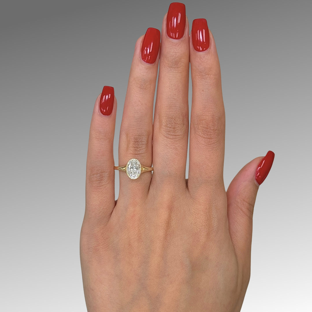 Ready to Ship Liana 1.54ct D/VVS1 Oval Lab-Created Diamond Engagement Ring in 14k Yellow Gold