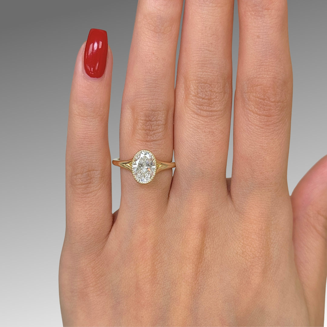 Ready to Ship Liana 1.54ct D/VVS1 Oval Lab-Created Diamond Engagement Ring in 14k Yellow Gold