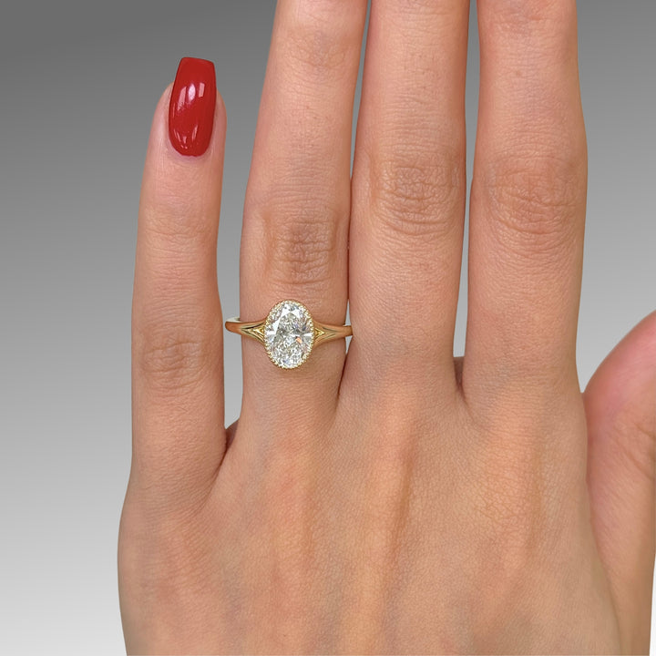 Ready to Ship Liana 1.54ct D/VVS1 Oval Lab-Created Diamond Engagement Ring in 14k Yellow Gold
