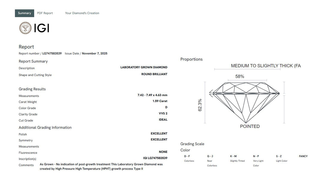 Ready to Ship  Lisa 1.59ct D/VVS2 Round Lab-Created Diamond Engagement Ring in 18k Yellow Gold