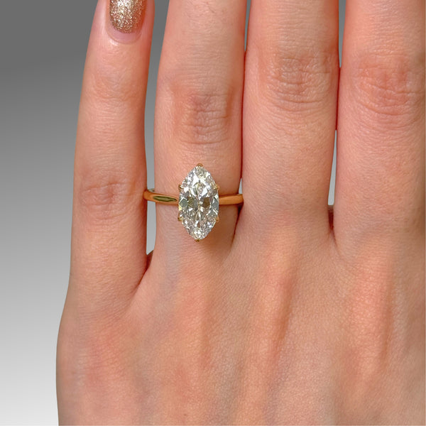 Ready to Ship Daphne 3.03ct E/VVS2 Elongated Oval(Moval) Old Mine Lab-Created Diamond Tulip Engagement Ring in 18k Yellow Gold