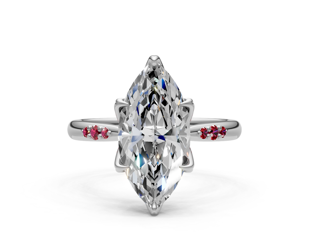 Mary Marquise Lab Created Diamond Engagement Ring with Side Gemstones