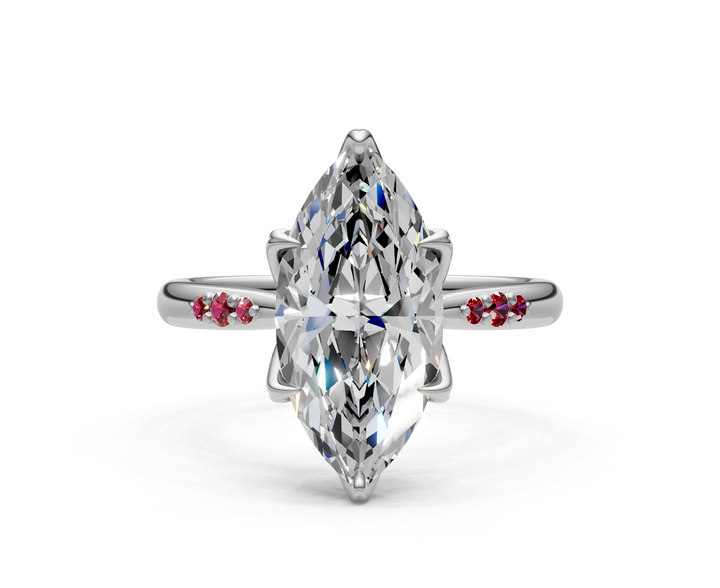 Mary Marquise Lab Created Diamond Engagement Ring with Side Gemstones