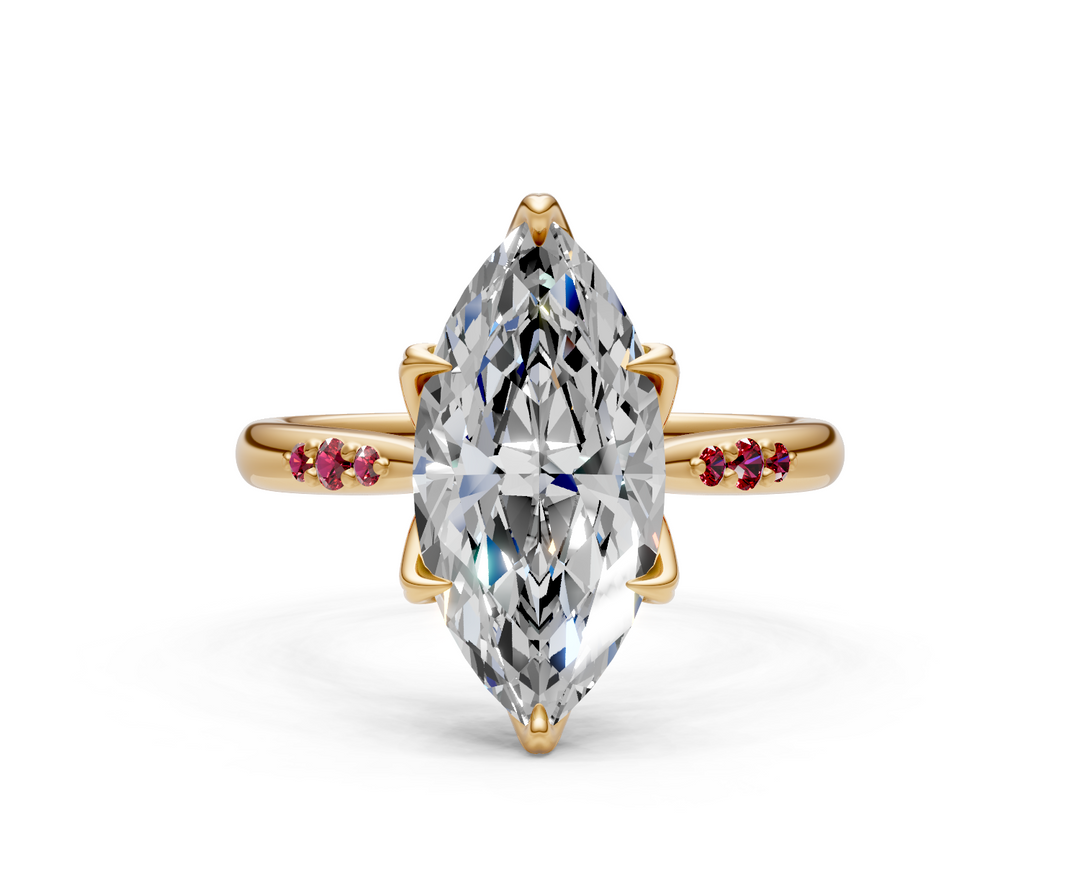 Mary Marquise Lab Created Diamond Engagement Ring with Side Gemstones