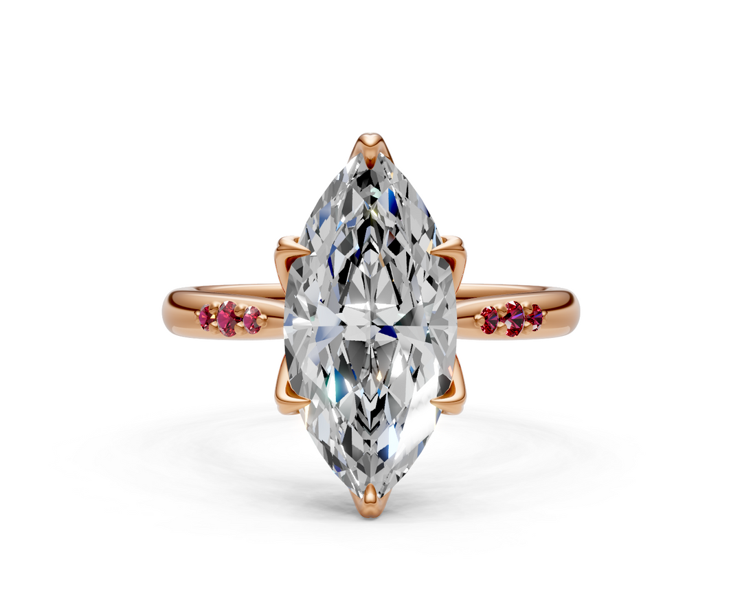 Mary Marquise Lab Created Diamond Engagement Ring with Side Gemstones