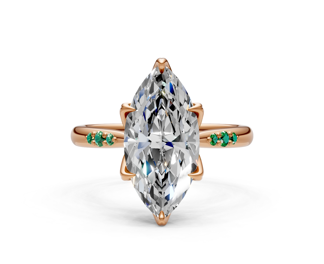 Mary Marquise Lab Created Diamond Engagement Ring with Side Gemstones