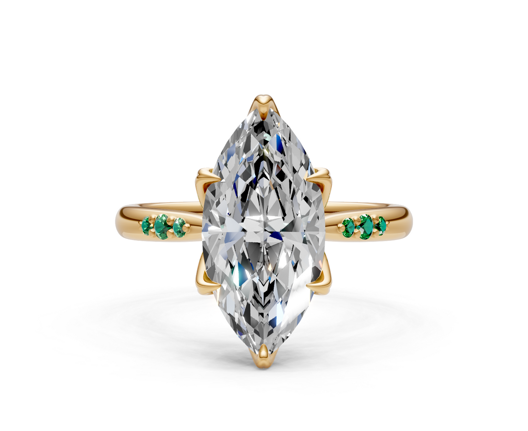 Mary Marquise Lab Created Diamond Engagement Ring with Side Gemstones