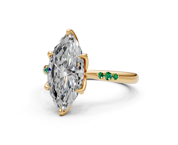 Mary Marquise Lab Created Diamond Engagement Ring with Side Gemstones