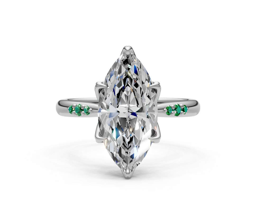 Mary Marquise Lab Created Diamond Engagement Ring with Side Gemstones