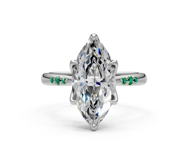 Mary Marquise Lab Created Diamond Engagement Ring with Side Gemstones