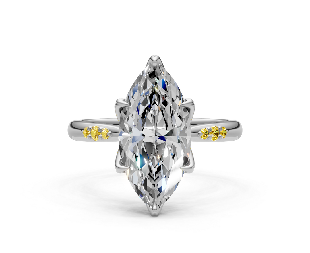 Mary Marquise Lab Created Diamond Engagement Ring with Side Gemstones