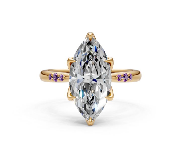 Mary Marquise Lab Created Diamond Engagement Ring with Side Gemstones