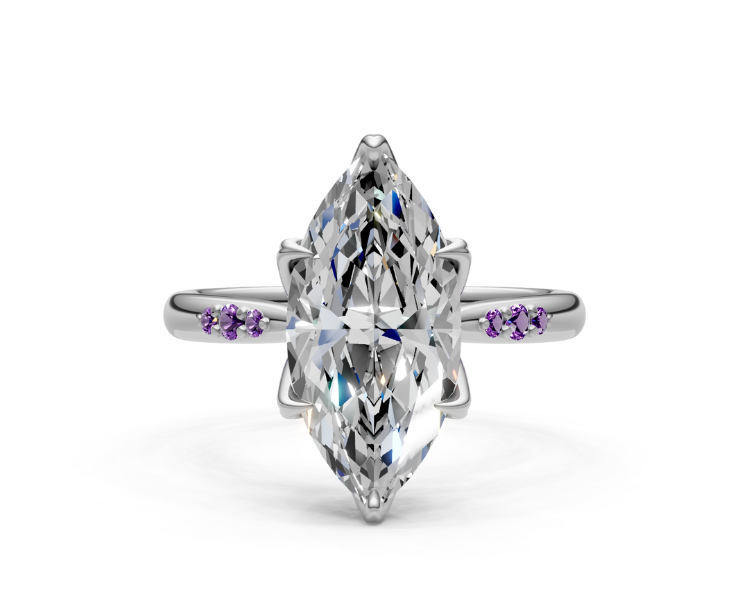 Mary Marquise Lab Created Diamond Engagement Ring with Side Gemstones