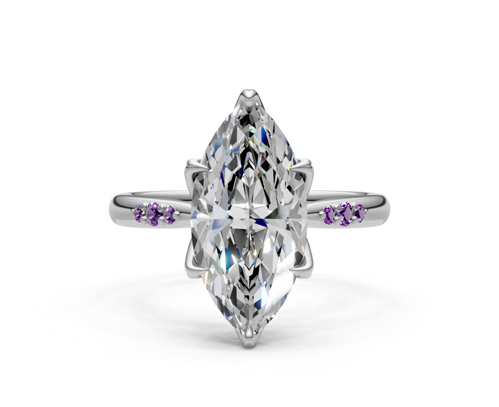 Mary Marquise Lab Created Diamond Engagement Ring with Side Gemstones