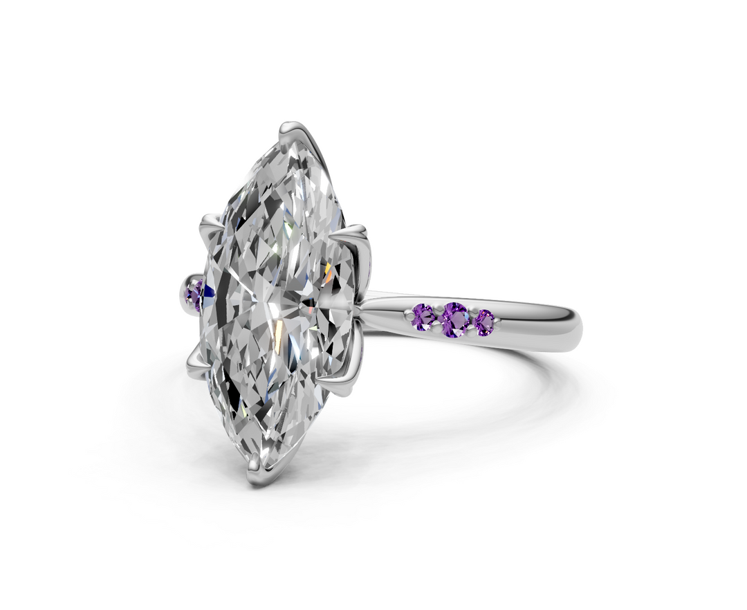 Mary Marquise Lab Created Diamond Engagement Ring with Side Gemstones