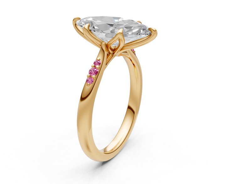 Mary Marquise Lab Created Diamond Engagement Ring with Side Gemstones