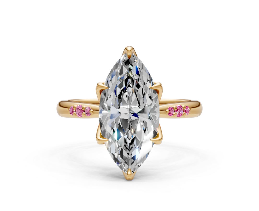 Mary Marquise Lab Created Diamond Engagement Ring with Side Gemstones