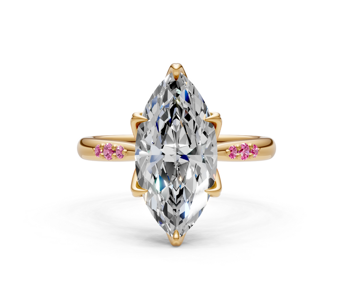 Mary Marquise Lab Created Diamond Engagement Ring with Side Gemstones