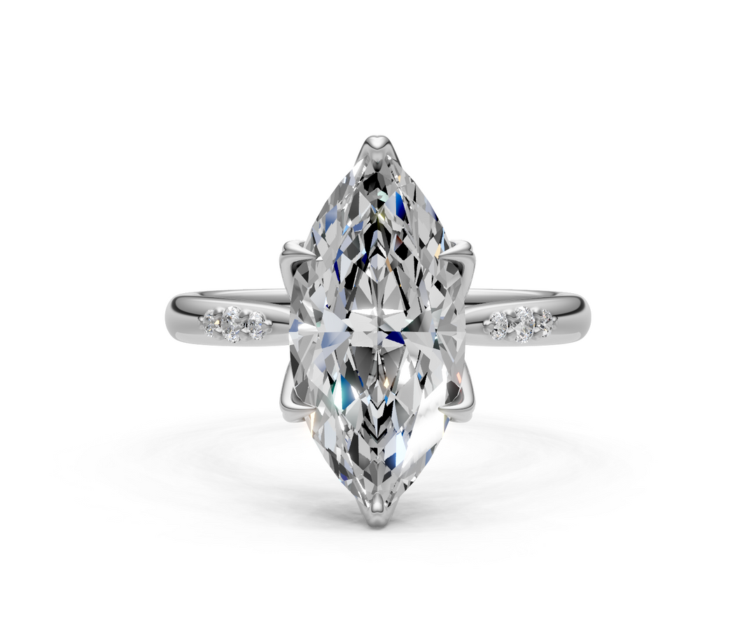 Mary Marquise Lab Created Diamond Engagement Ring with Side Gemstones